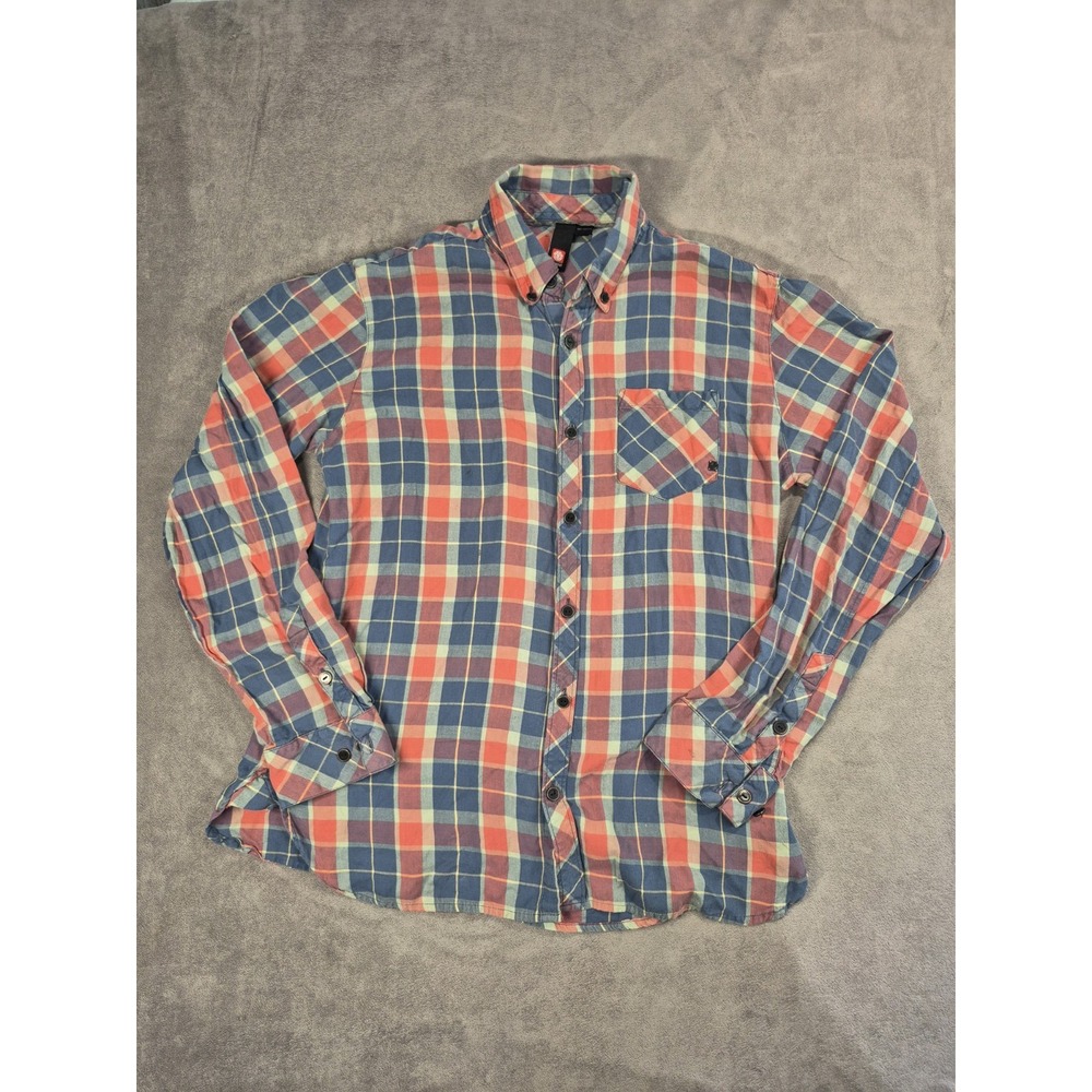 Element Shirt Mens XL Blue/Red Plaid Long Sleeve Button Up Cotton Y2K Grunge